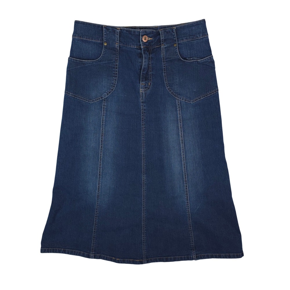 Bandolino Blu Denim Skirt Womens 10 Blue Stretch Midi A-Line Casual Pockets